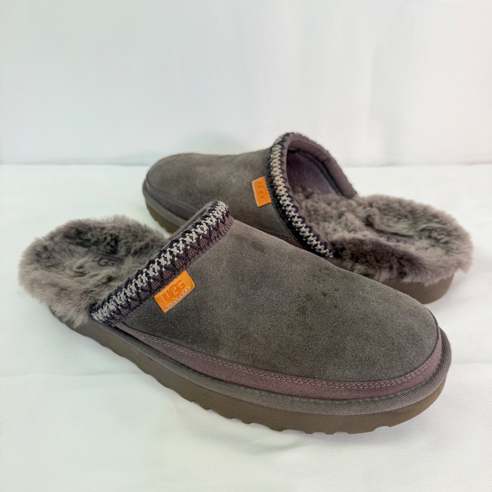 UGG Tasman Slippers Mens 12 Dark Grey Suede Sheepskin Lining 1103900